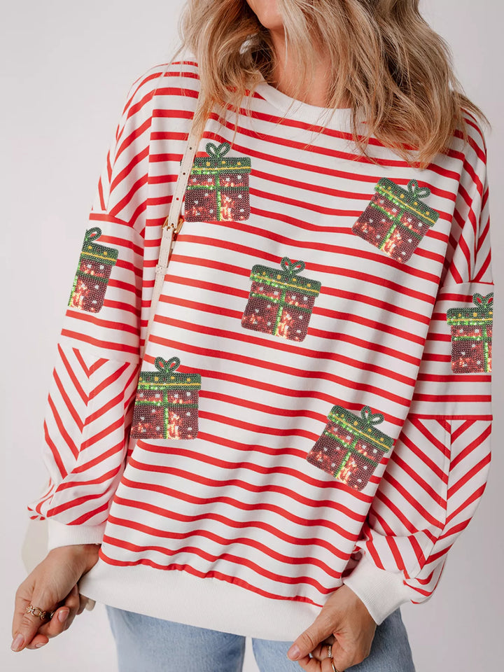 Womens Crew Neck Sweater with Glitter Holiday Style - BritishMode