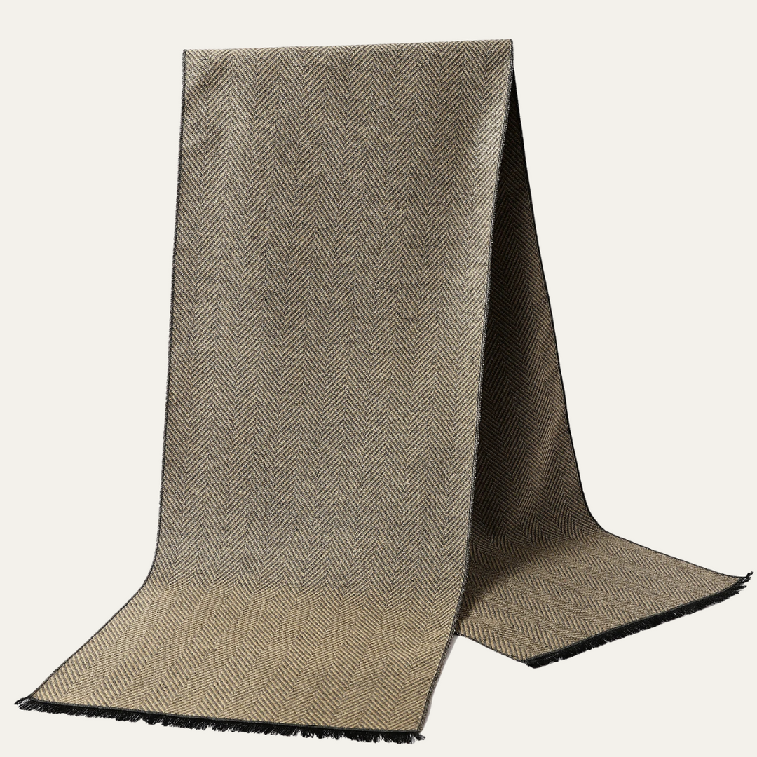 Mens Scarf Herringbone Texture Fringed Edges