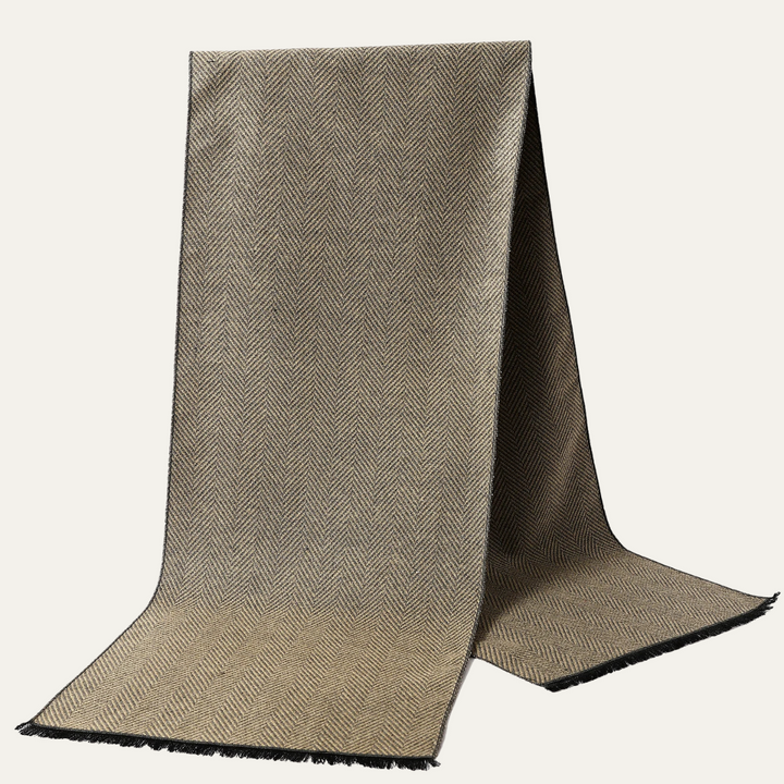 Mens Scarf Herringbone Texture Fringed Edges