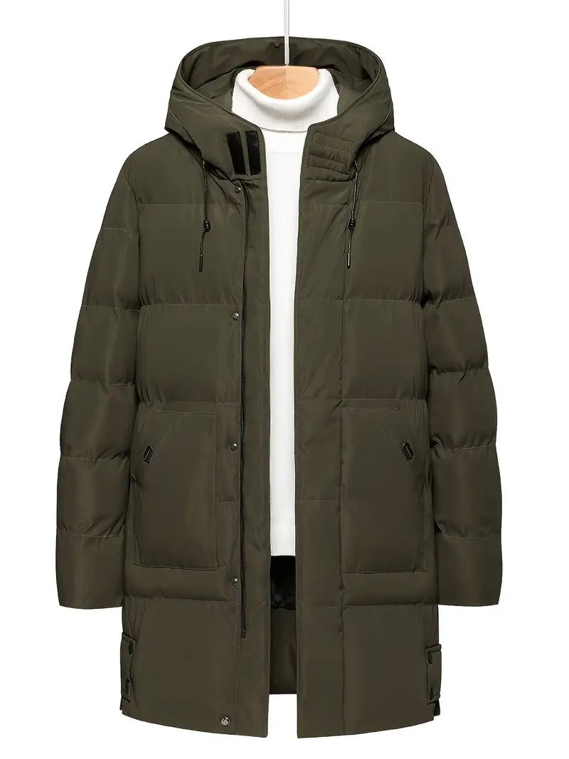 Mens Padded Winter Jacket with Hood and Zip Front - BritishMode