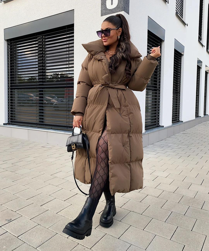 Womens Long Coat with Belt Elegant Outerwear