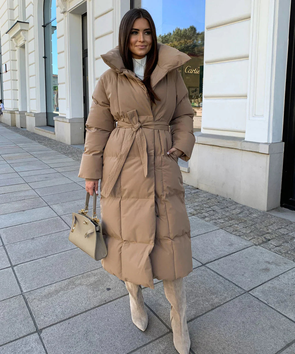 Womens Long Coat with Belt Elegant Outerwear