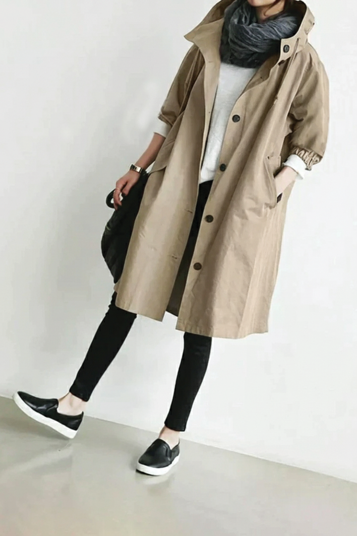 Womens Hooded Trench Coat Lightweight Relaxed Fit