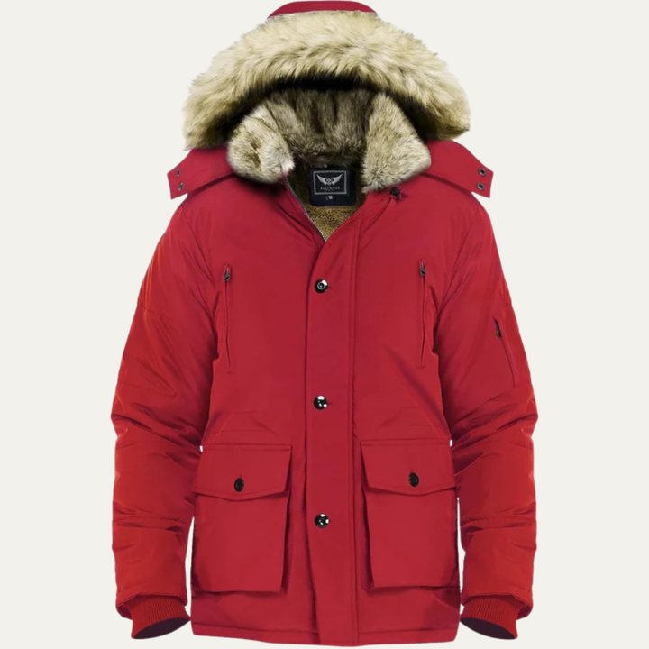 Mens Mid-Length Parka with Detachable Hood Winter Outerwear