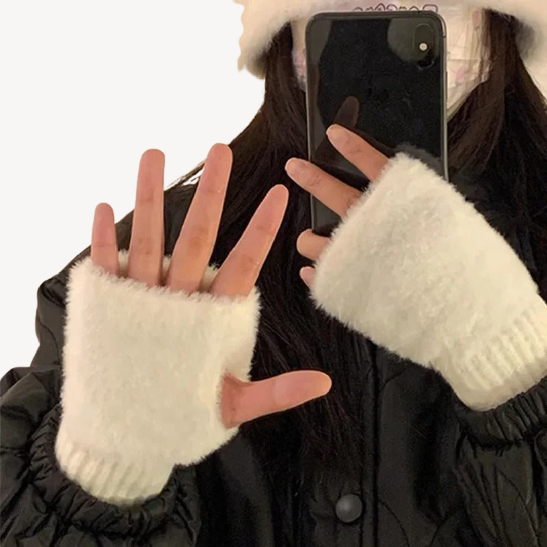 Womens Fingerless Gloves Fuzzy Soft