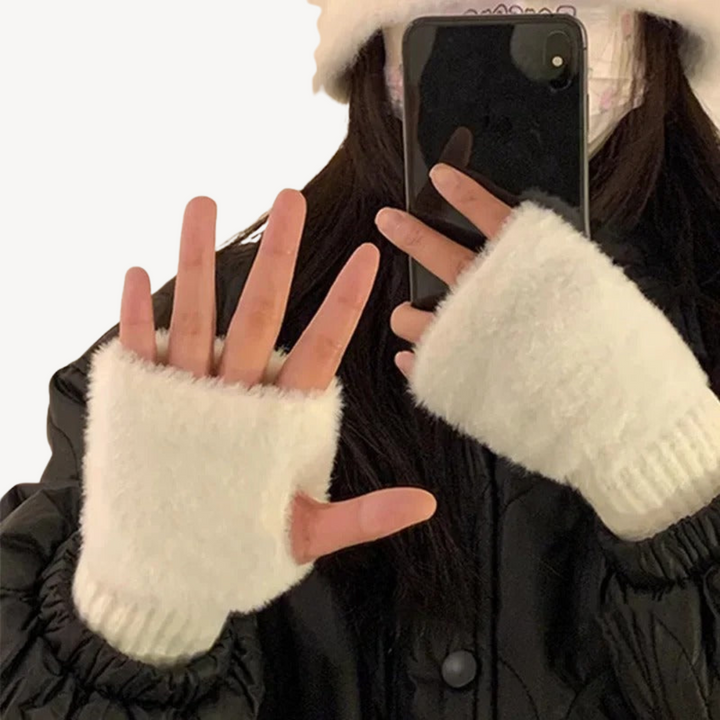 Womens Fingerless Gloves Fuzzy Soft