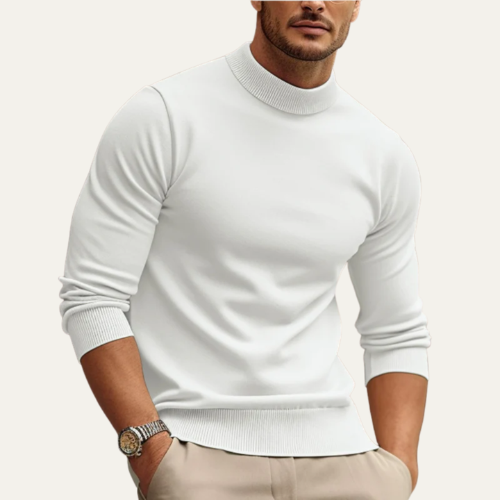 Mens Ribbed Sweater Mock Turtleneck Slim Fit