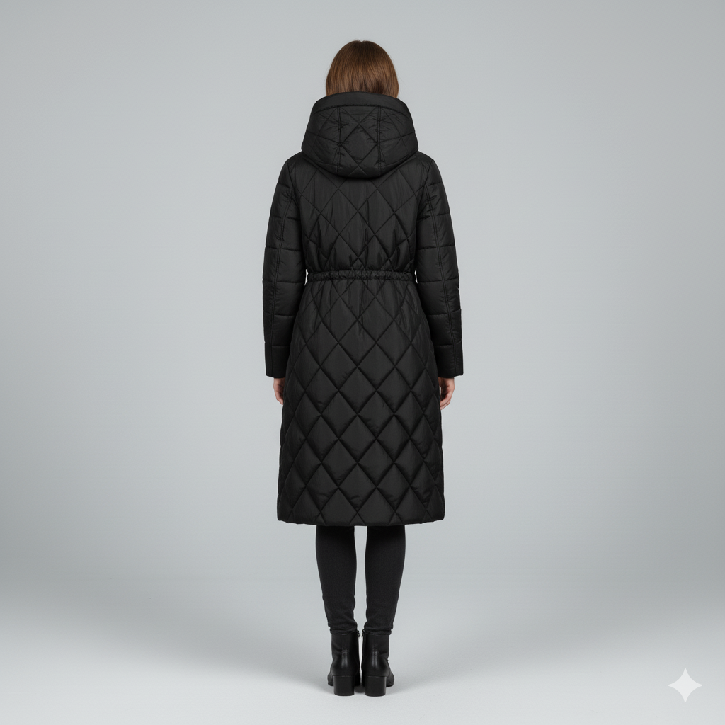 Womens Quilted Padded Jacket with Hood Knee-Length Fit