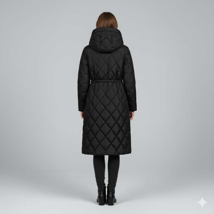Womens Quilted Padded Jacket with Hood Knee-Length Fit