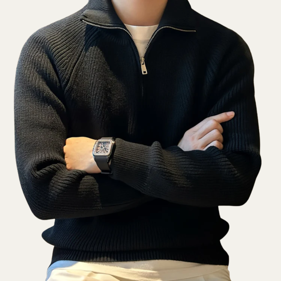 Mens Heavy Knit Quarter Zip Sweater Classic Fit