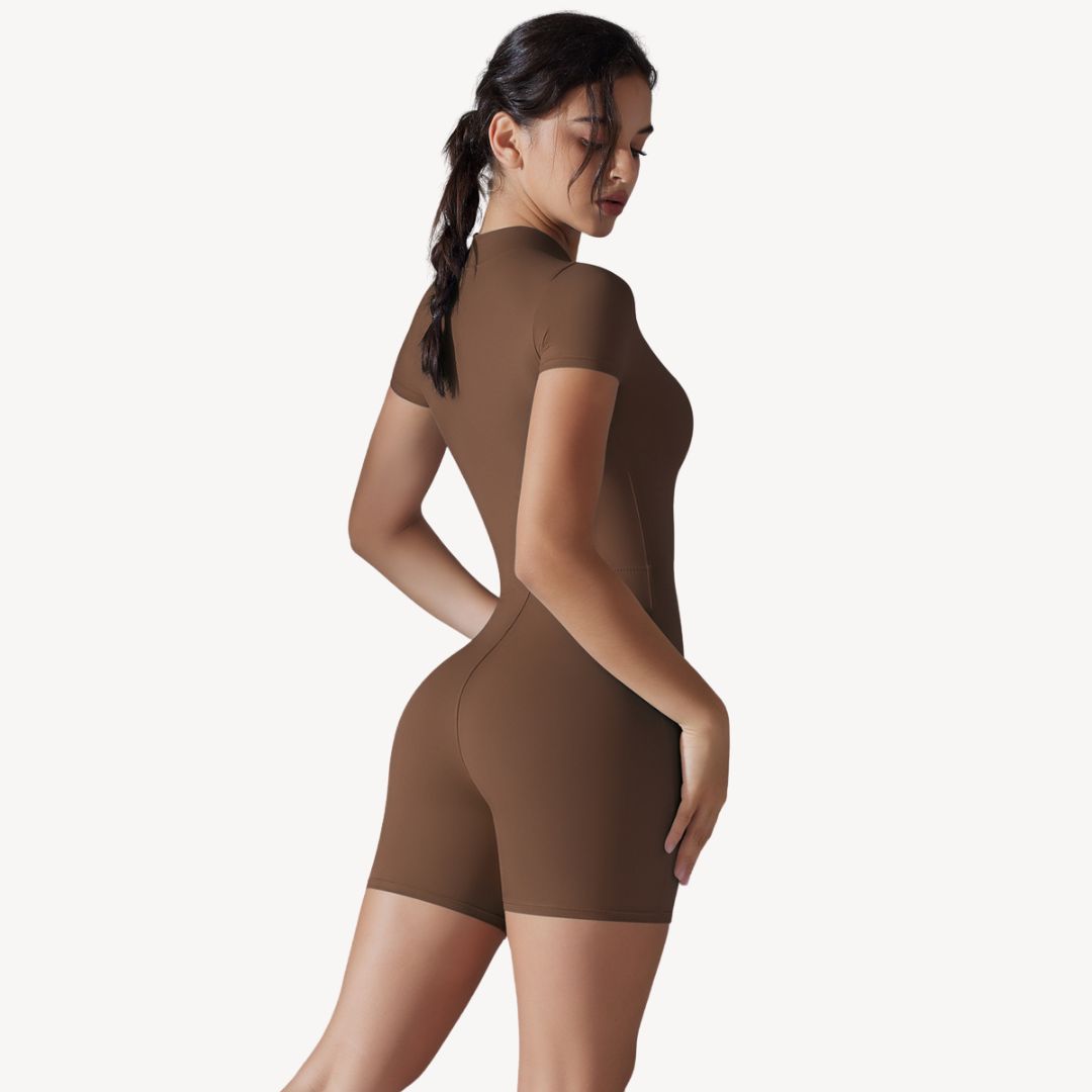 Womens Workout Bodysuit Zip-Front Stretch Fit