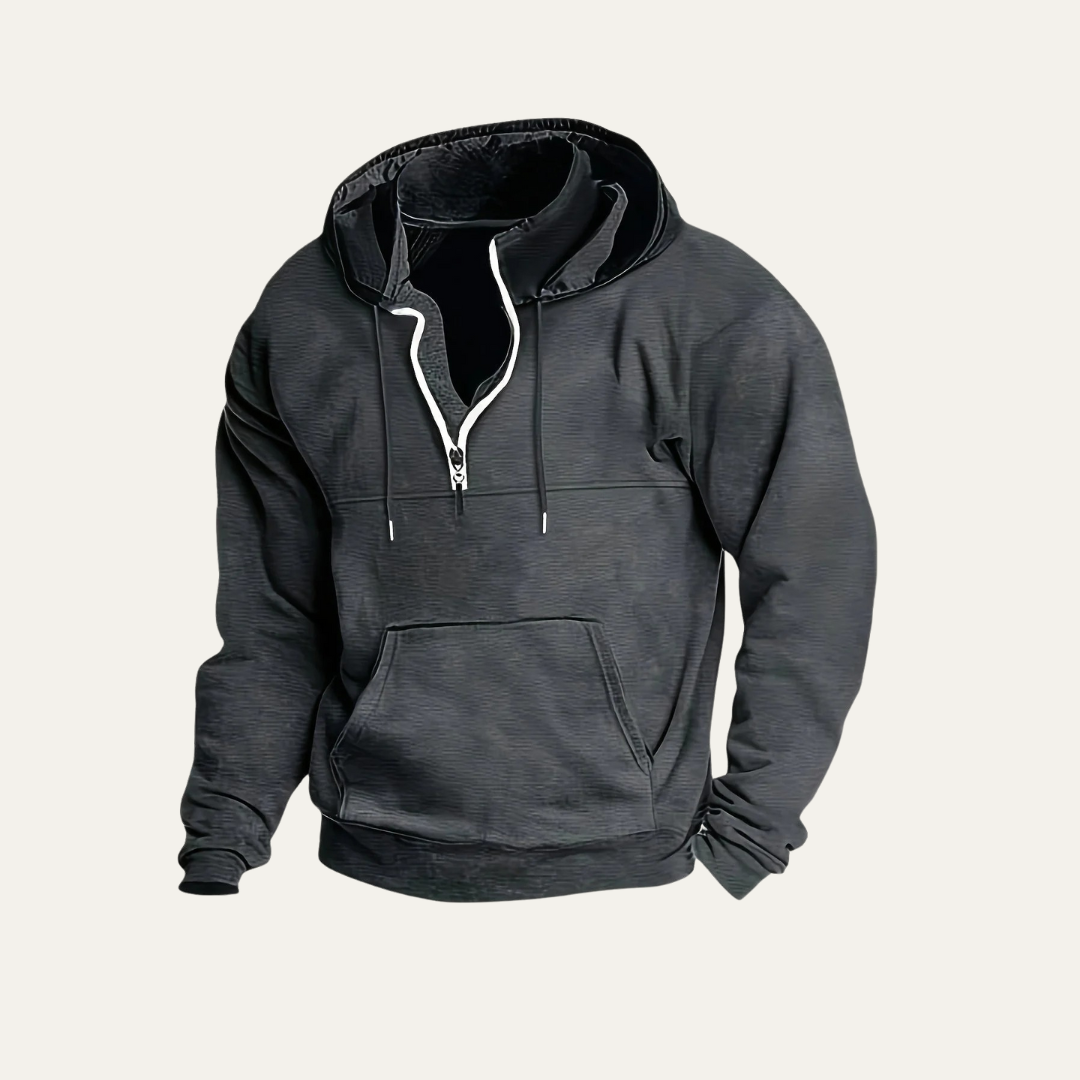 Mens Hooded Sweatshirt with Utility Pocket Partial Zip