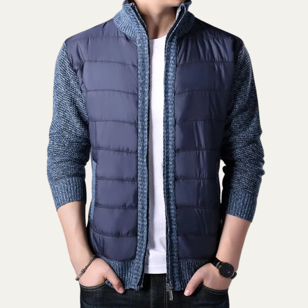 Mens Puffer Jacket Knit Sleeves Zip-Up Winter