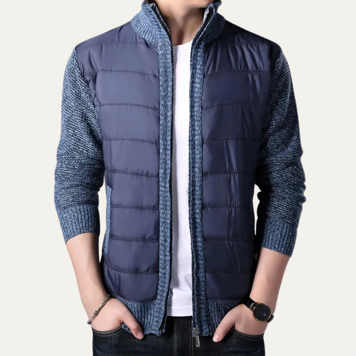 Mens Puffer Jacket Knit Sleeves Zip-Up Winter