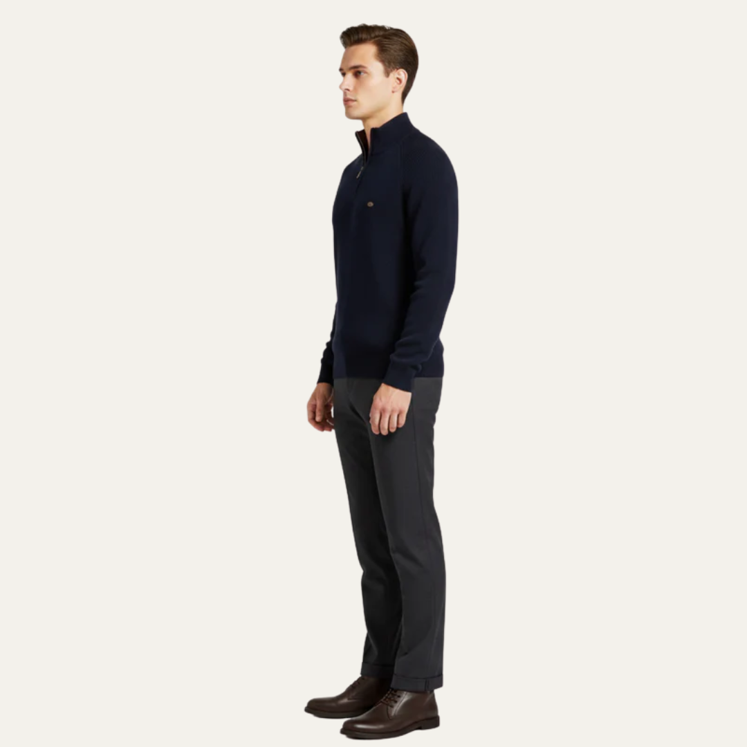 Mens Ribbed Sweater Heavy Knit Quarter Zip Mock Neck