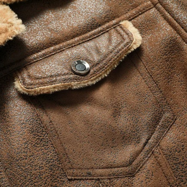 Mens Vintage Leather Jacket with Shearling Collar