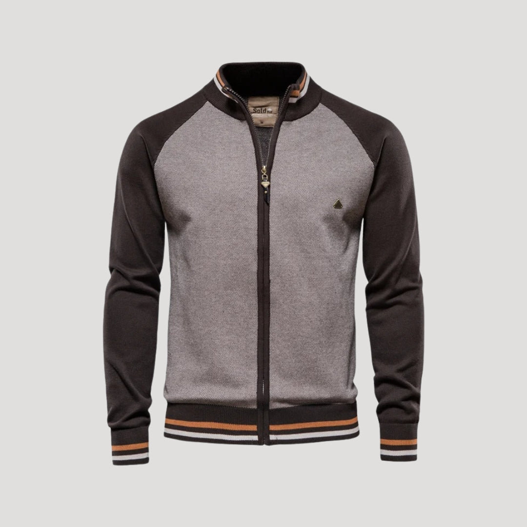 Mens Sweater Jacket Zip-Up Dual Tone Classic Fit