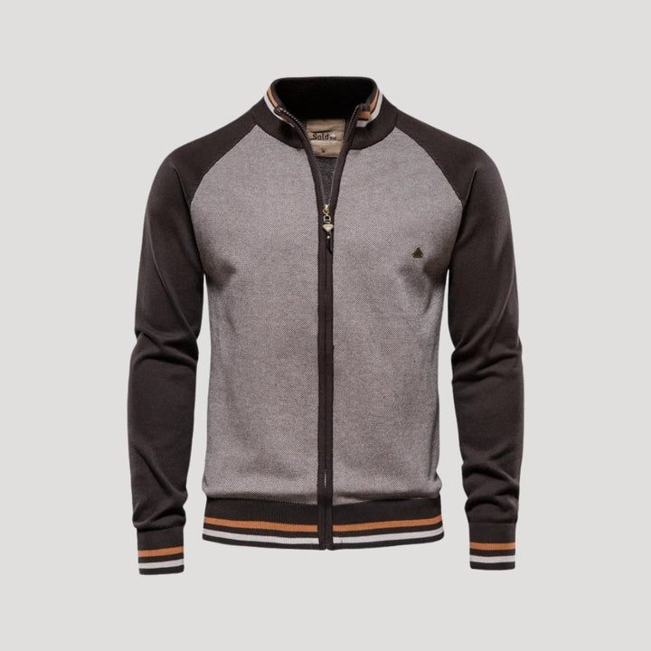 Mens Sweater Jacket Zip-Up Dual Tone Classic Fit