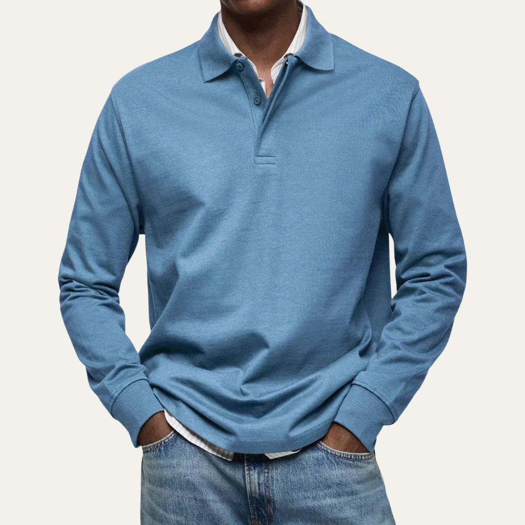 Mens Long Sleeve Polo Shirt Heavy Jersey Knit