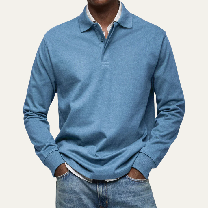 Mens Long Sleeve Polo Shirt Heavy Jersey Knit