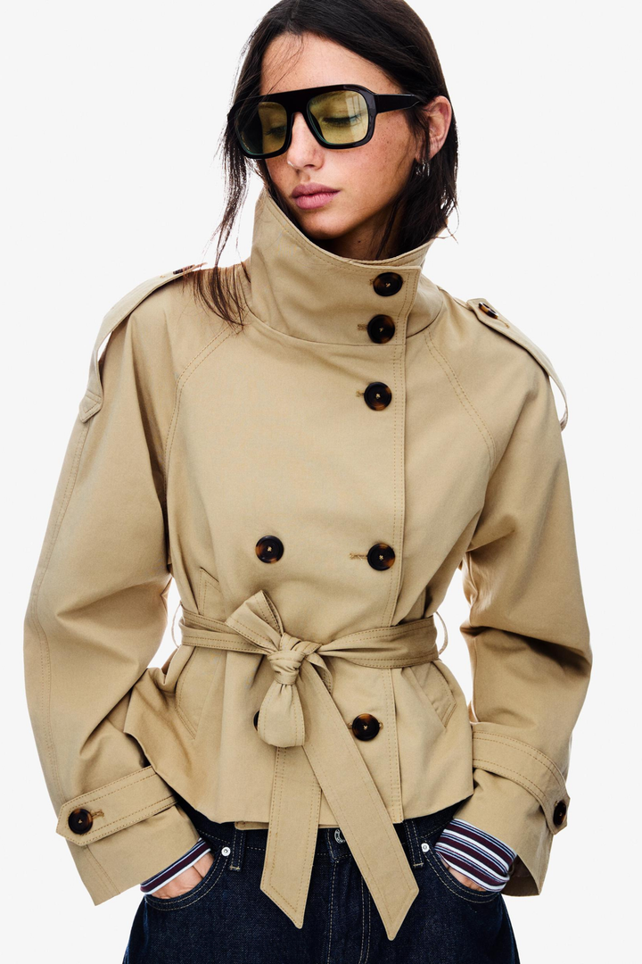 Womens Double Breasted Trench Coat Short Length Classic Fit - BritishMode