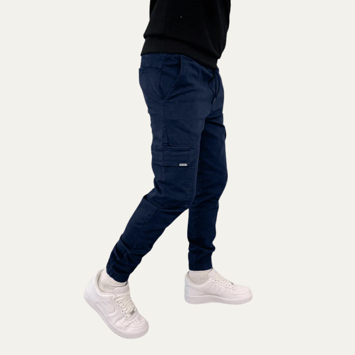Mens Cargo Jogger Pants Cotton Tapered Fit with Flap Pockets