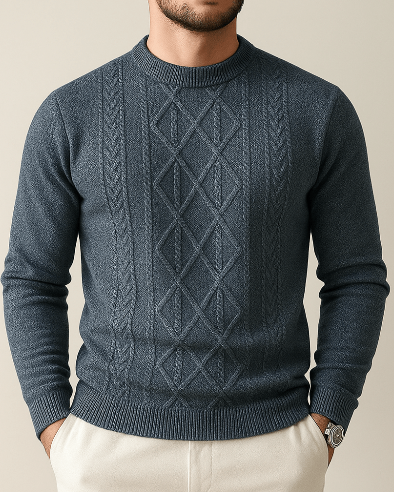 Mens Knit Sweater Diamond Pattern Round Neck - BritishMode