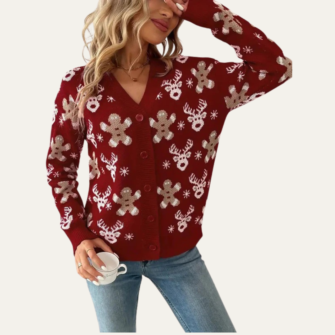 Womens Knit Cardigan Button Closure Festive Style