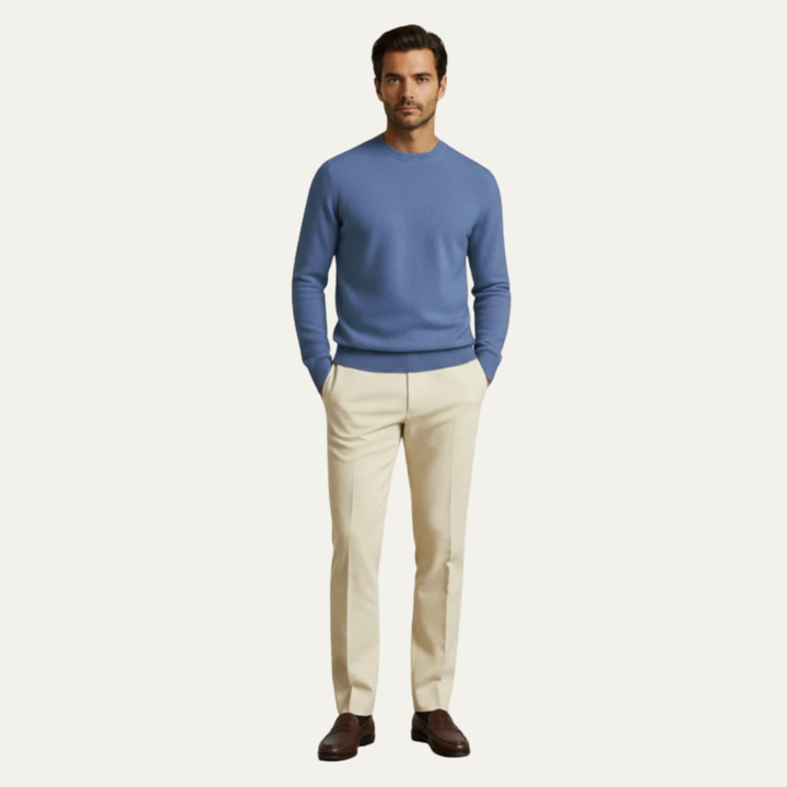 Mens Knit Sweater Fine Fabric Classic Crew Neck