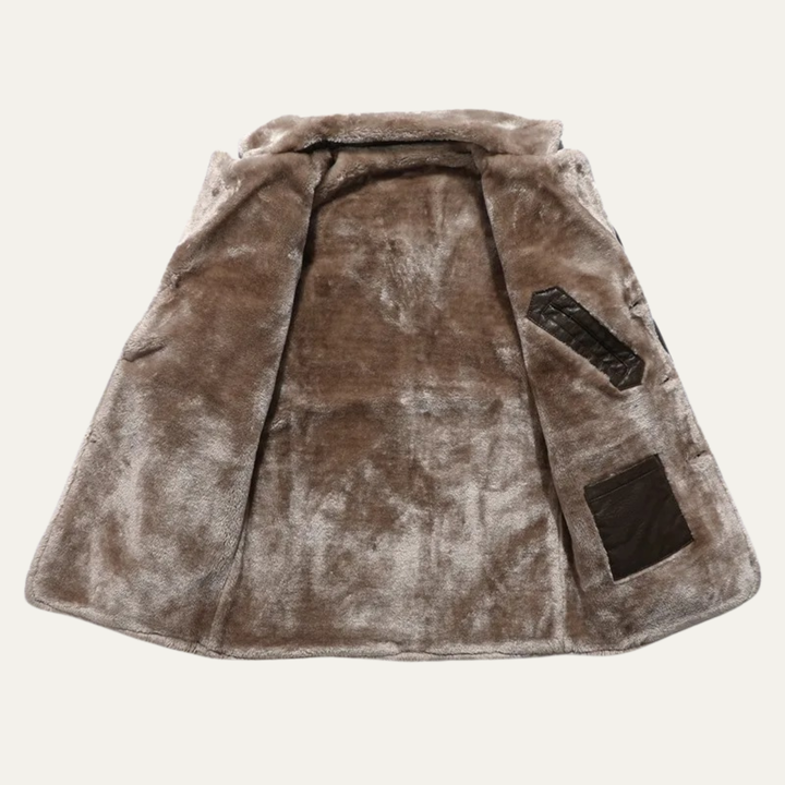 Mens Faux Leather Coat Shearling Lined Regular Fit