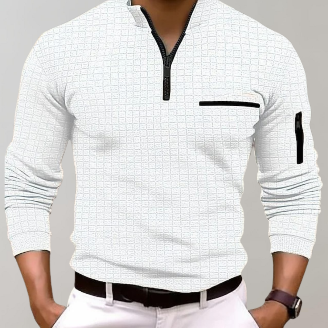 Mens Pullover Quarter Zip Grid Pattern