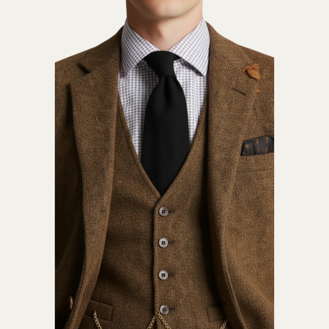 Mens Three Piece Suit Tweed Textured Fit