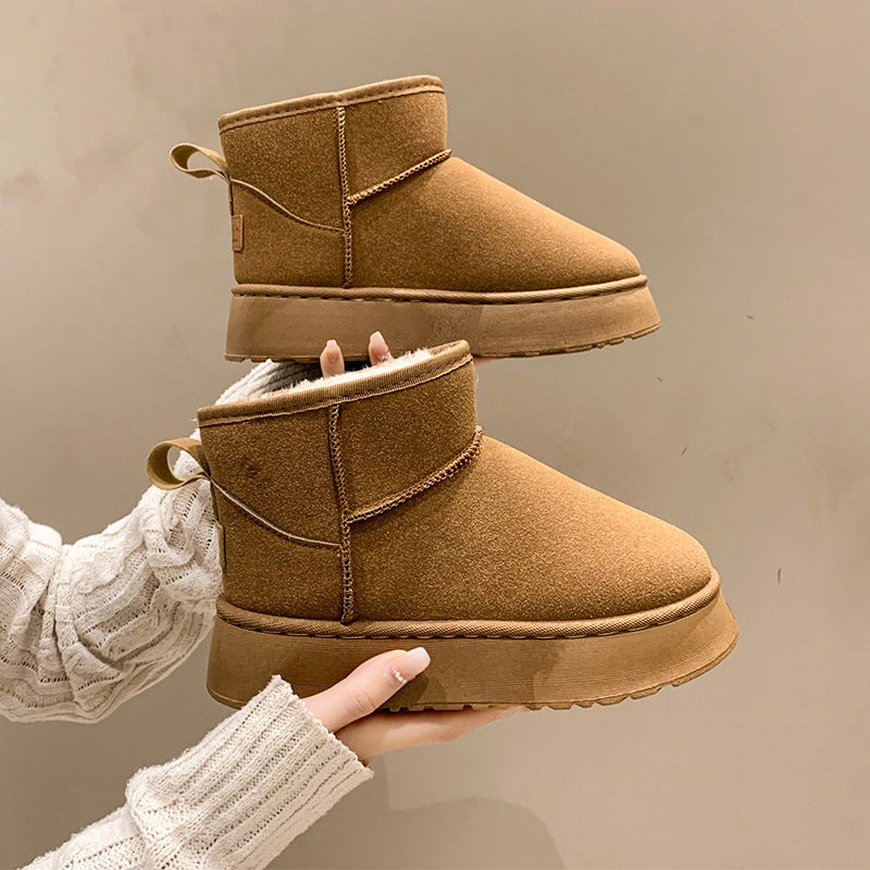 Womens Leather Winter Outdoor Snow Boots - BritishMode