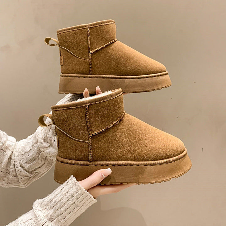 Womens Leather Winter Outdoor Snow Boots - BritishMode