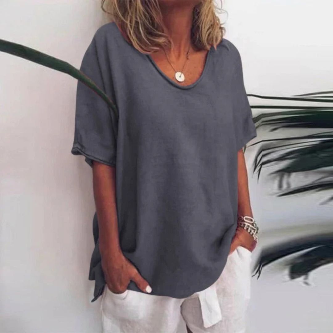 Womens T-Shirt Linen Blend Loose Fit - BritishMode