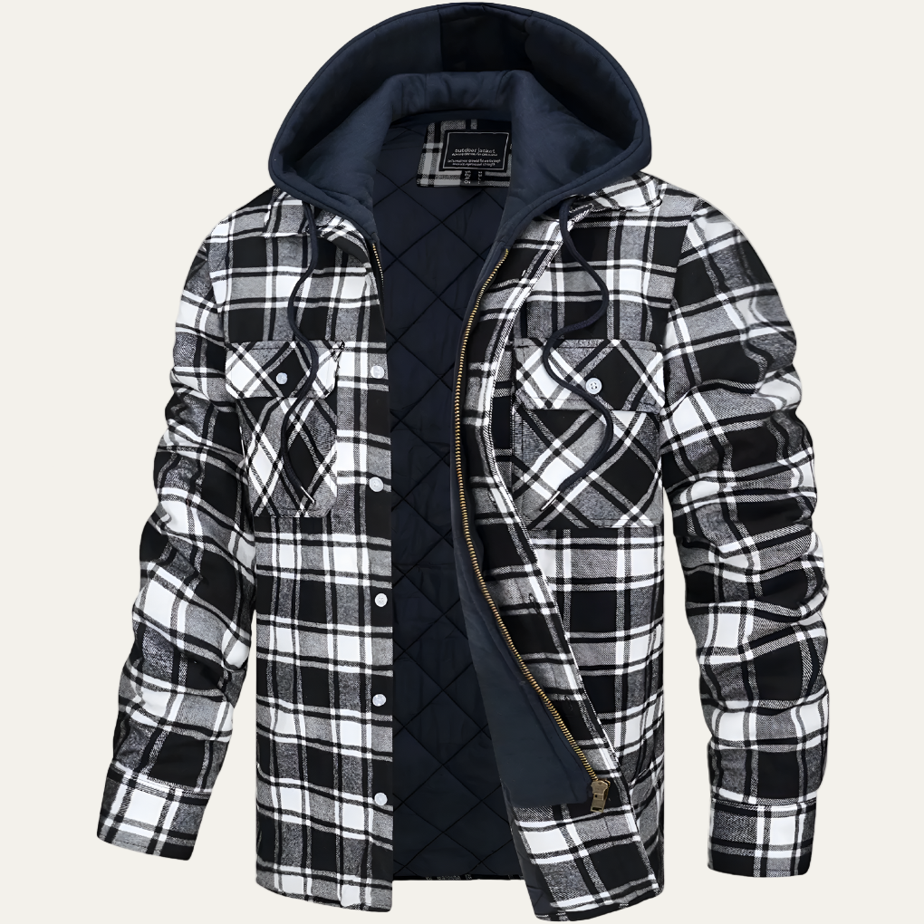 Mens Flannel Jacket with Removable Hood Relaxed Fit