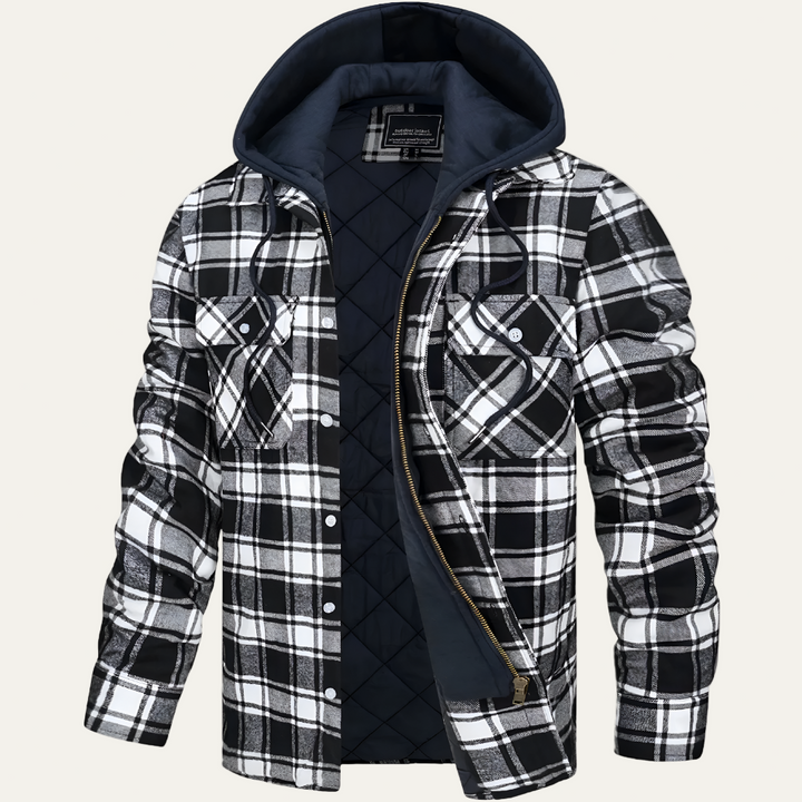 Mens Flannel Jacket with Removable Hood Relaxed Fit