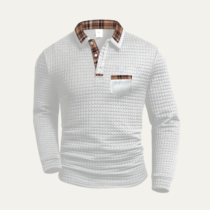 Mens Casual Polo Jumper Waffle Knit