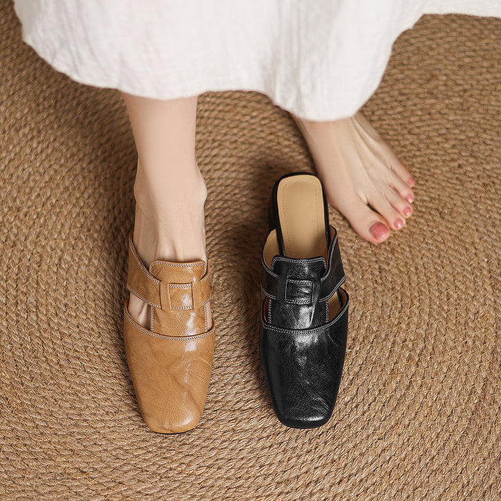 Womens Leather Mules Genuine Leather Slip-On