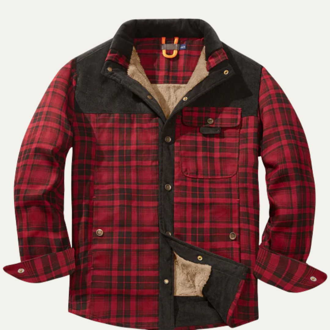 Mens Insulated Flannel Shacket with Faux Fur Lining Relaxed Fit