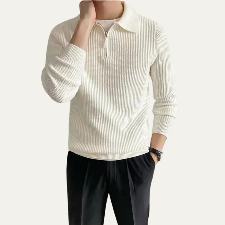 Mens Rib Knit Polo Sweater Quarter Zip