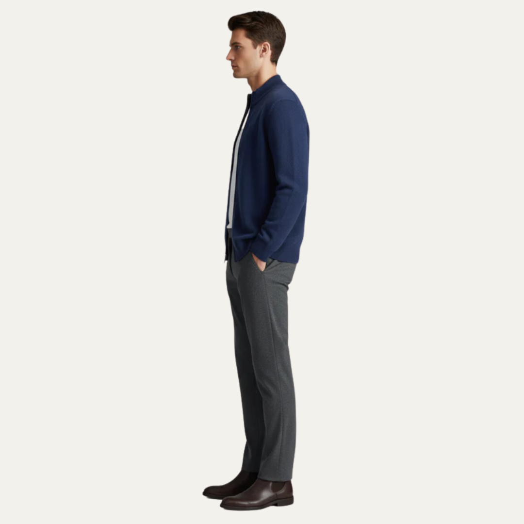 Mens Knit Bomber Cardigan Full Zip High Neck
