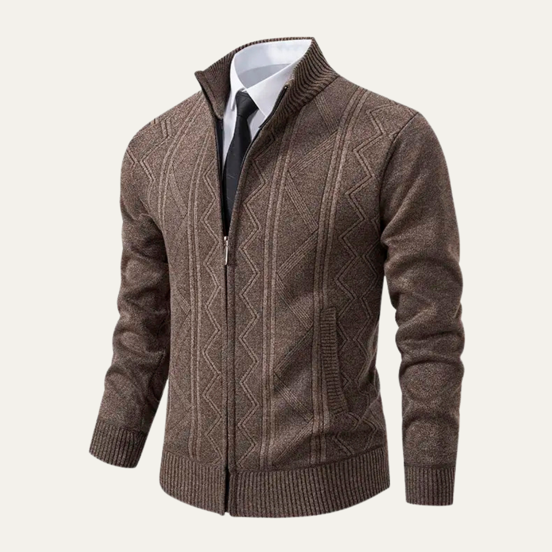 Mens Knit Cardigan High Neck Zip-Up Winter Style