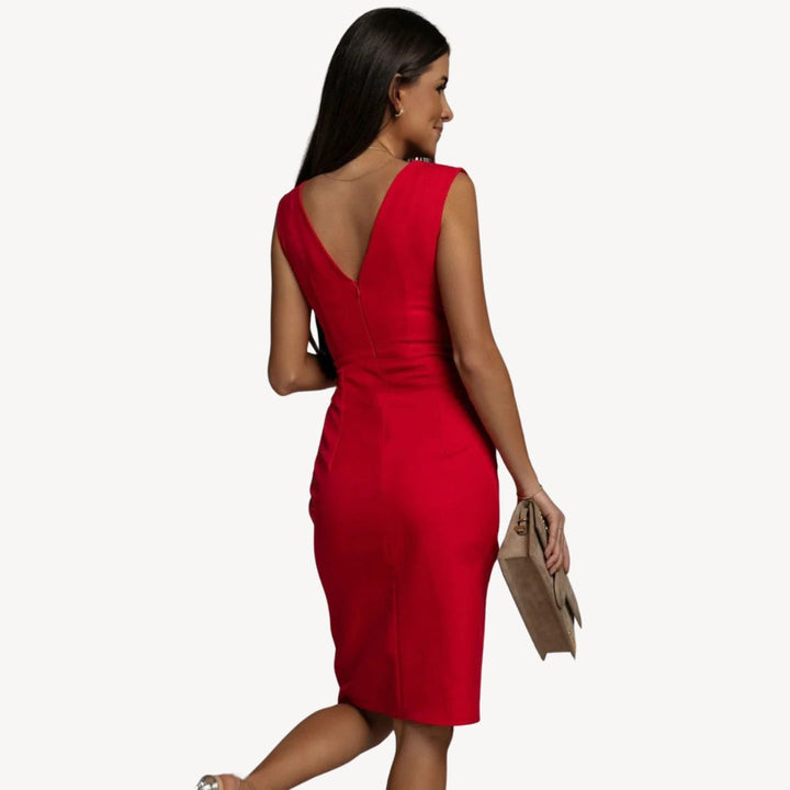 Womens Midi Dress V-Neck Slit