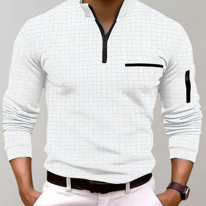 Mens Quarter Zip Pullover Grid Pattern Casual Fit