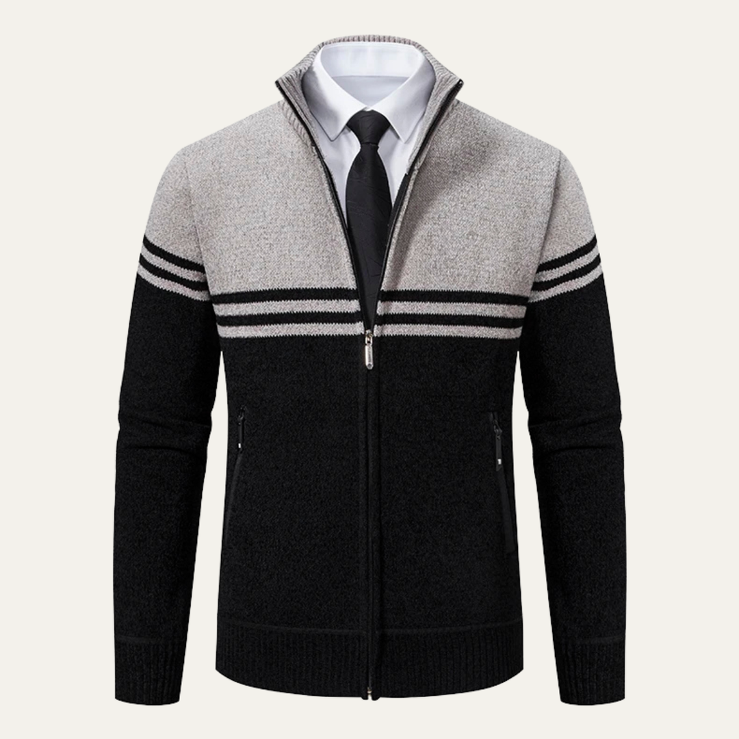 Mens Knit Cardigan Thick Fleece Lined Relaxed Fit