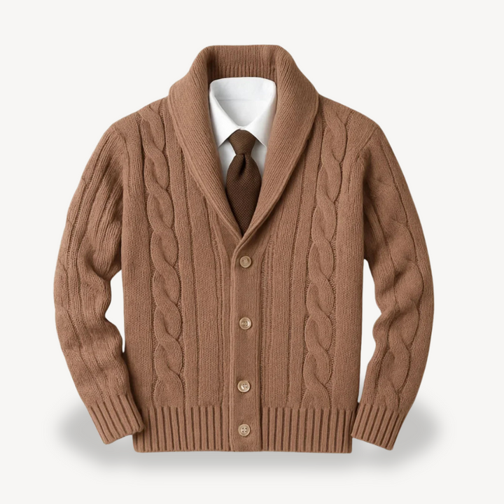 Mens Cable Knit Cardigan with Shawl Collar