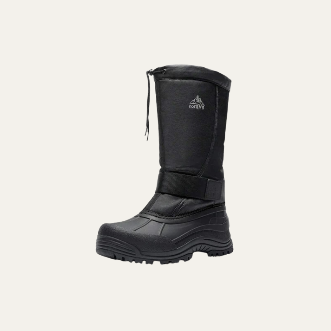 Mens Tall Winter Snow Boots with Strap and Drawstring Closure