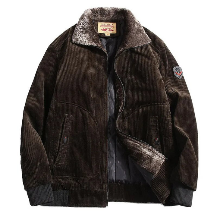Mens Corduroy Bomber Jacket Plush Collar