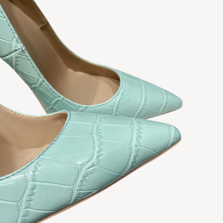 Womens Leather Orthopedic Heels Croc-Embossed